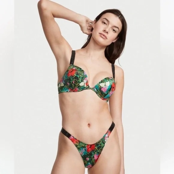 New! Victoria Secret Bombshell Push Up Brazilian Bikini Tropical 45613 - Picture 1 of 13